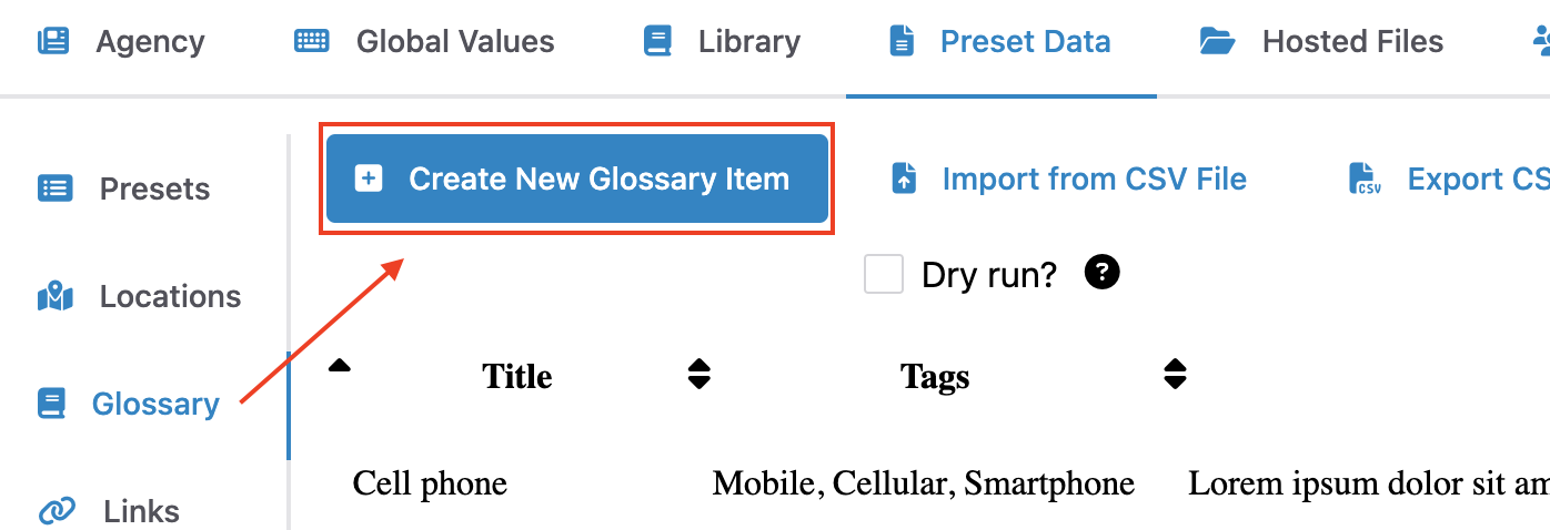 Edit Glossary Items