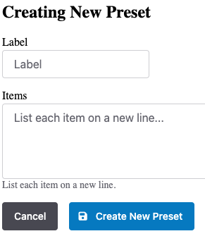 Preset form
