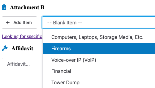 Adding presets in the search warrant form