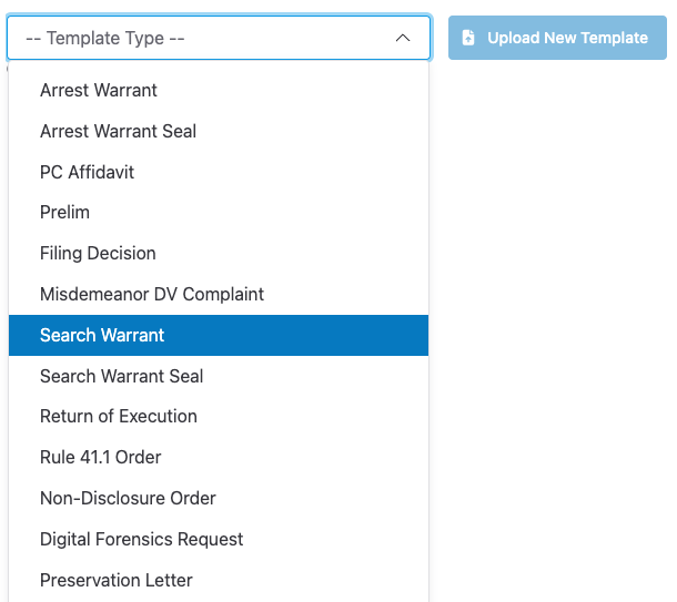 Selecting a template type