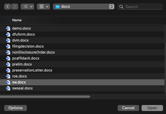 Selecting the template file